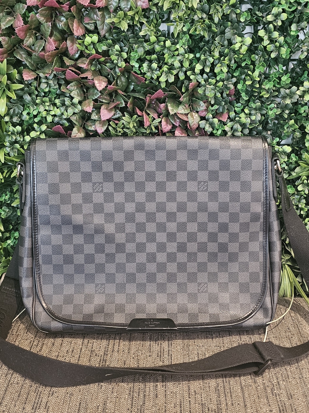 Black Check Messenger Bag - Men
